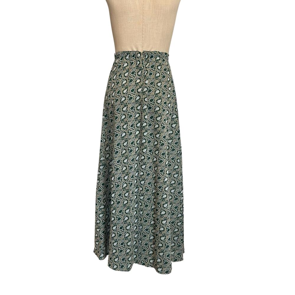 Vintage 70s Green Paisley Maxi Skirt XS - Picture 2 of 10